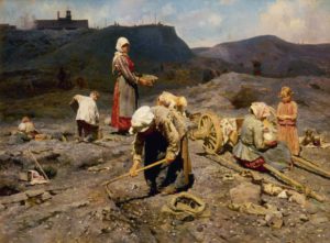 6 Pobres recogiendo carbones en la cantera, de Nikolaj Kasatkin, pintor ruso 1886